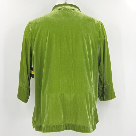 John Mark Button Up Down Shirt Women Size XL Green Velvet Wire Collar Holiday - Picture 3 of 9